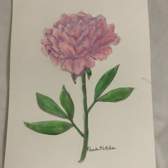 Pink Peony Watercolor Painting - Picture 2 of 4